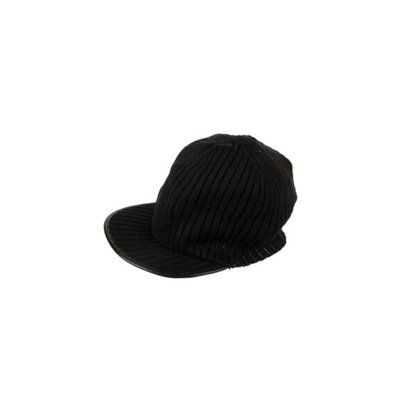 Gucci Bibbed Cap Bonnet Beanie Size Large Black Ribbed  Wool LeatherG Crest Logo - Picture 1 of 4